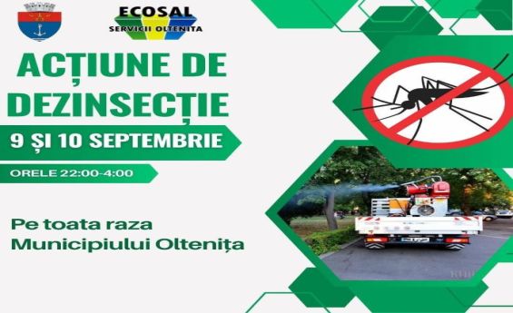 Acțiune de dezinsecție în Oltenița: Echipele Ecosal Servicii intervin pe parcursul nopții în zilele de 9 și 10 septembrie