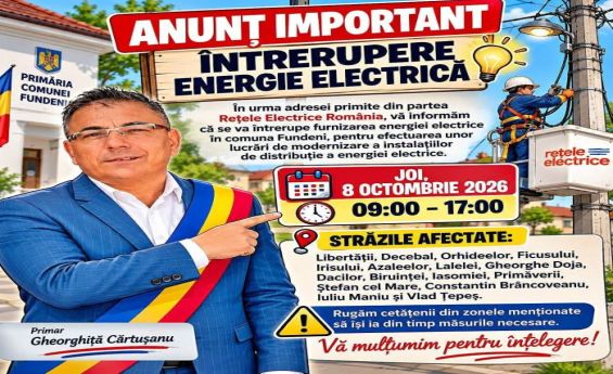 Întrerupere programată a energiei electrice în Fundeni, joi, 8 octombrie