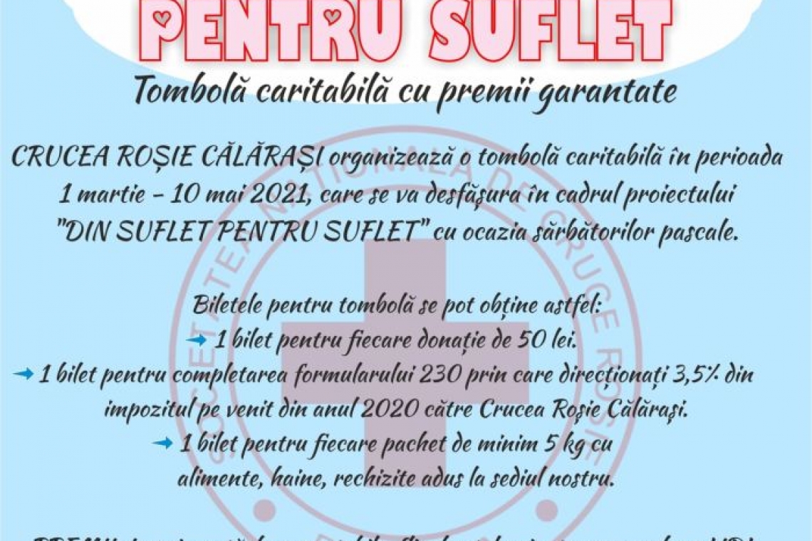 Crucea Roșie Călărași organizează proiectul "DIN SUFLET PENTRU SUFLET"