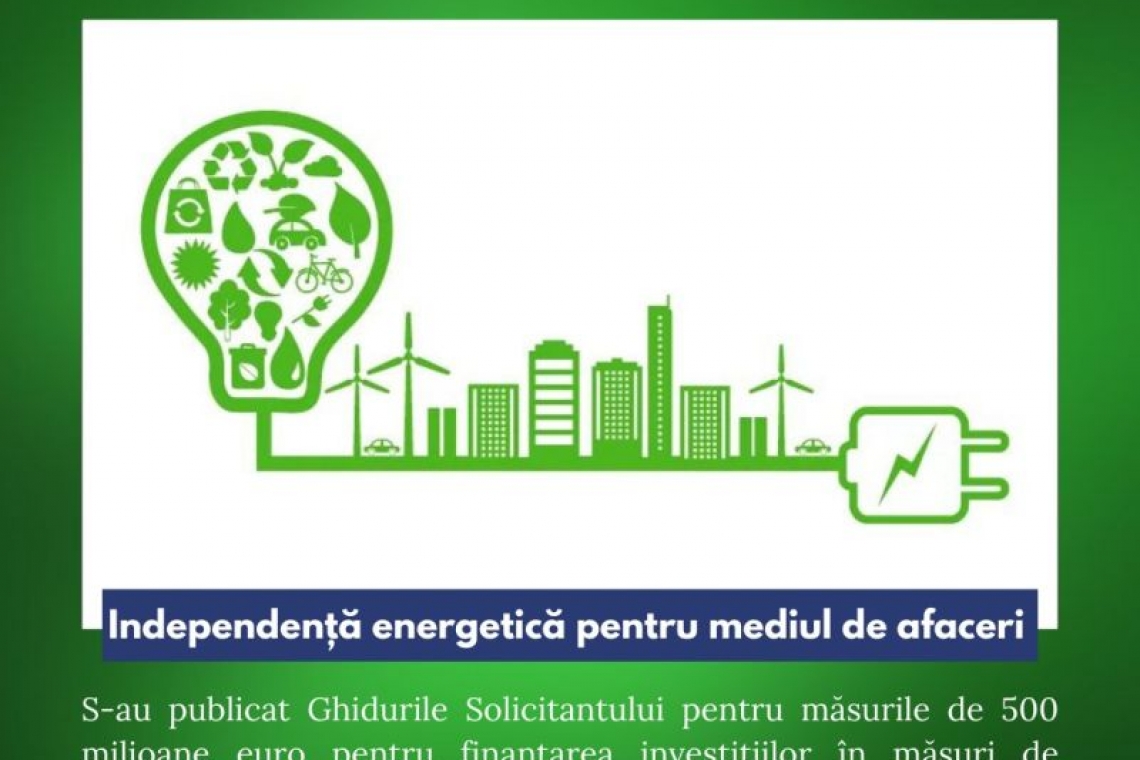 Au fost lansate Ghidurile solicitantului pentru măsurile de 500 de milioane de euro dedicate eficienței energetice pentru mediul de afaceri