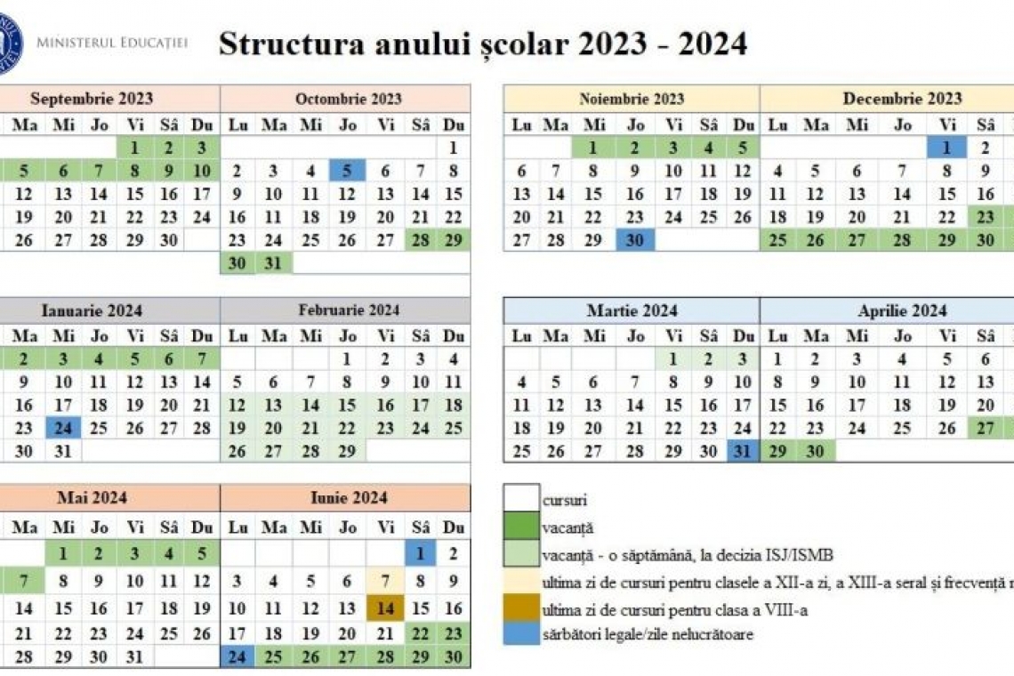 Structura anului şcolar 2023-2024